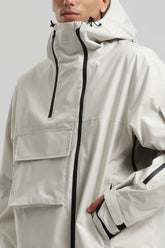 Men's Off White Asym-Zip Utility Pocket Waterproof Snow Jacket